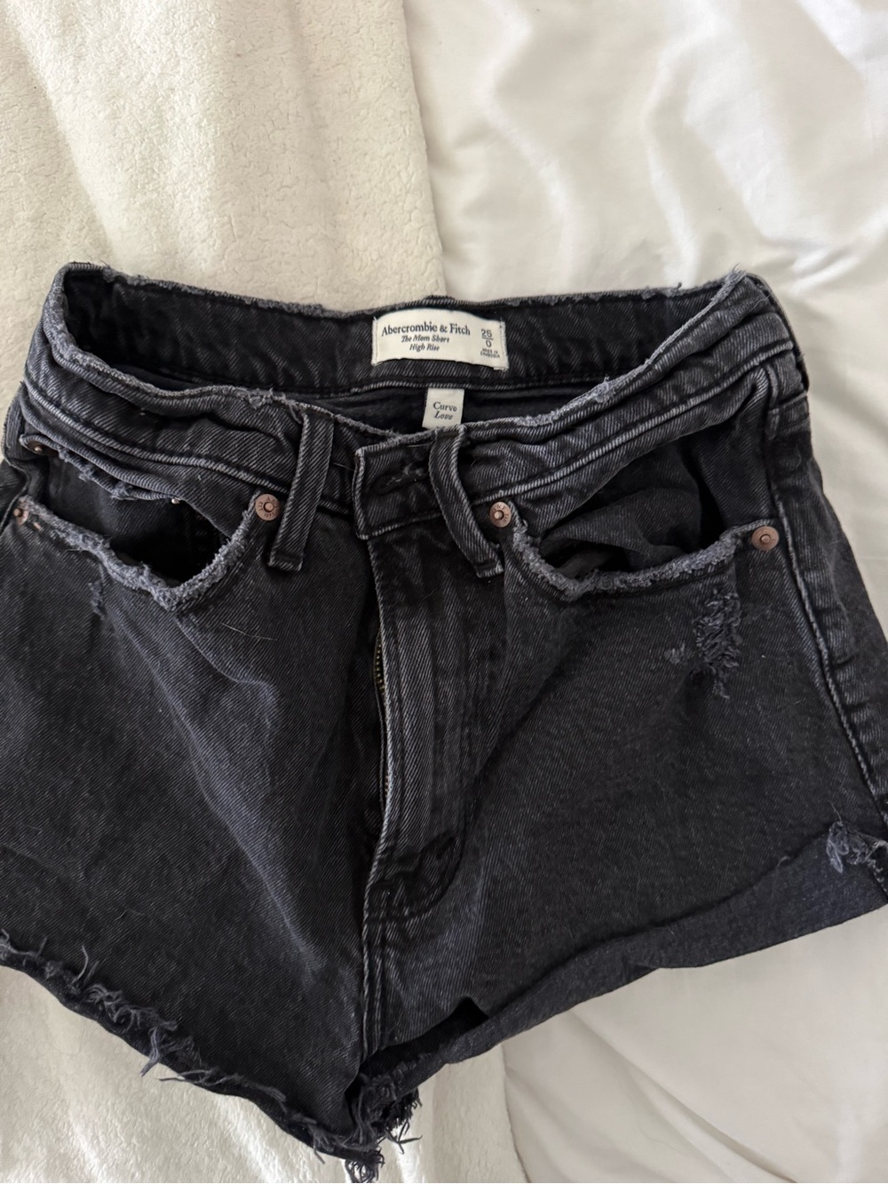 Abercrombie & Fitch Black Distressed High-Rise Denim Shorts
